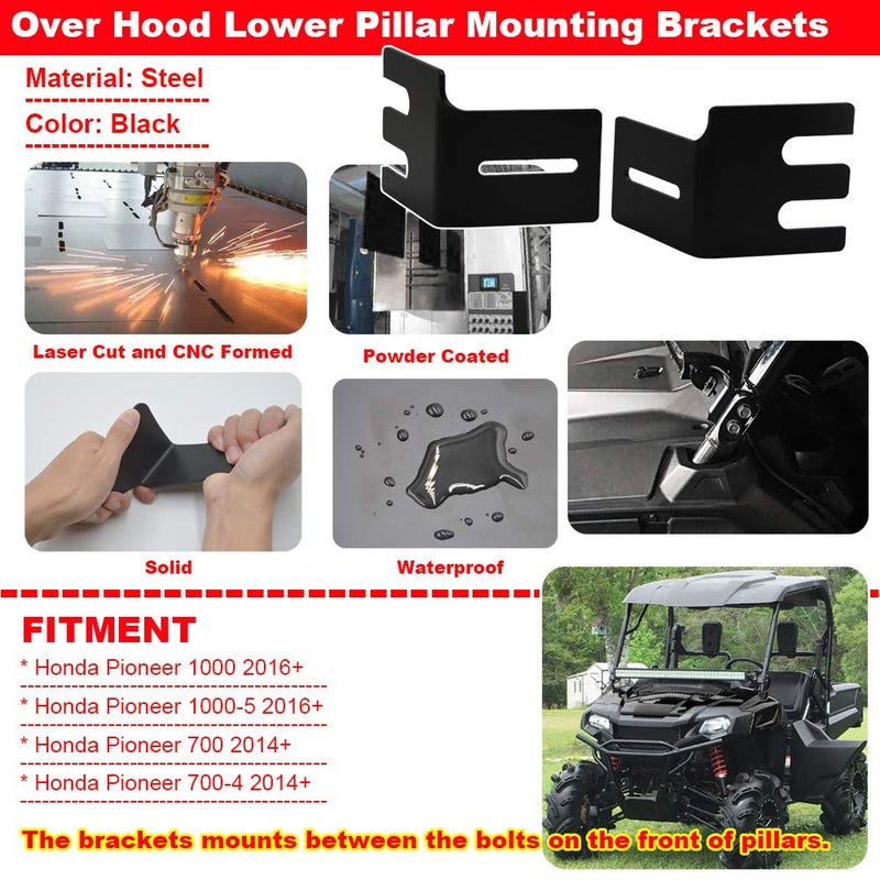 Wsays Front Side Pillar Upper Hood 50''-54'' LED Light Bar Mount Bracket Compatible with Honda Pioneer 700 1000 2014-2024 - Image 5
